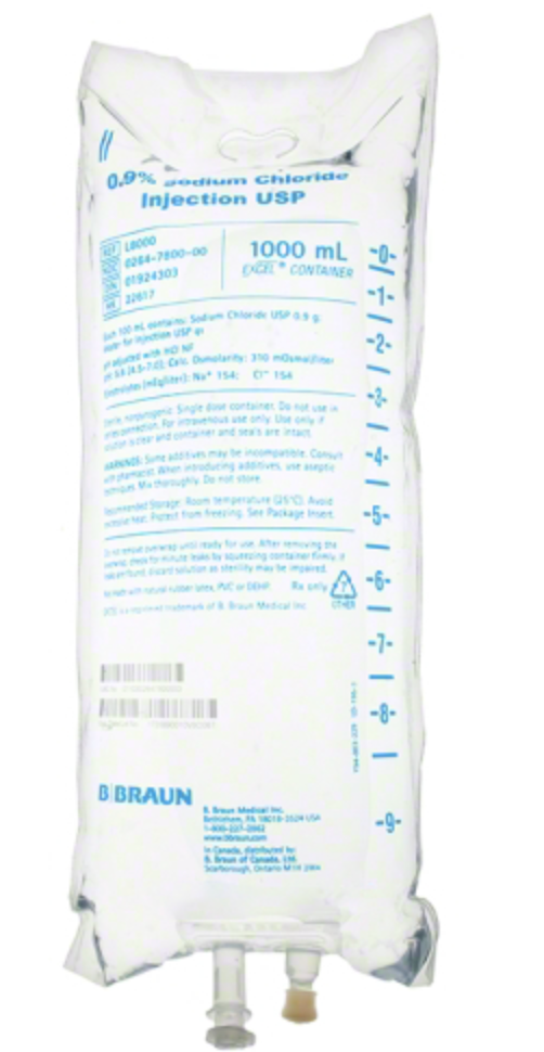 Braun L8000 0.9% Sodium Chloride Injection USP, 1000 mL Excel Containers 12 Units/Case